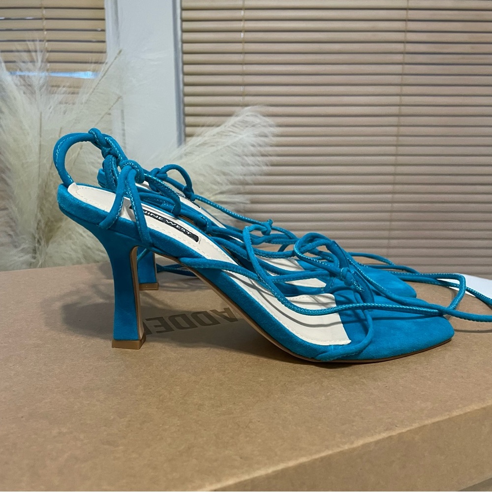 Nine West Blue Yarin Ankle Wrap Sandals Sz 9.5